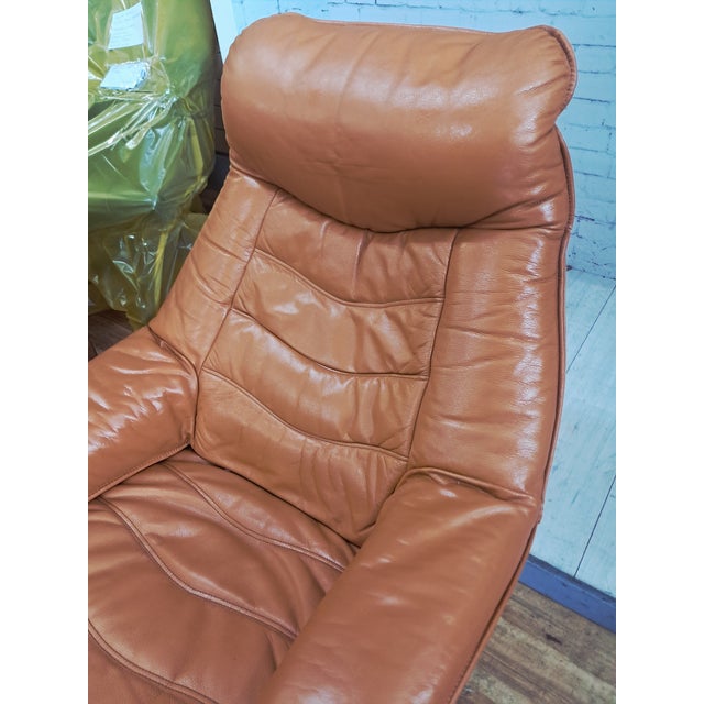 Set of Mid-Century Modern Leather Lounge Chair and Ottoman from Skoghaug Industri, 1980 For Sale - Image 14 of 18