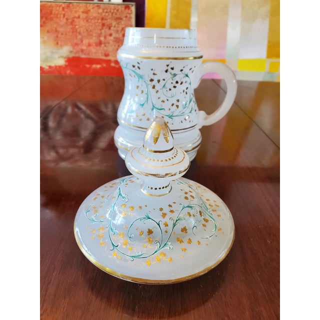 Glass Antique Large Handpainted Opaline Tankard For Sale - Image 7 of 7