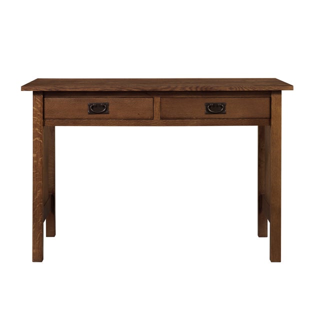 Wood Mission / Arts and Crafts Solid Oak Writing Desk - Walnut For Sale - Image 7 of 14