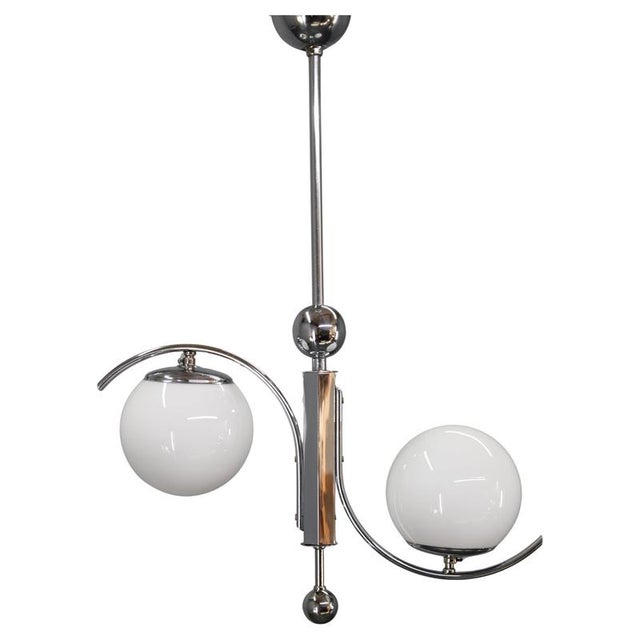 Vintage Art Deco Chrome Pendant Light with Opaline Glass, 1930s For Sale - Image 14 of 14