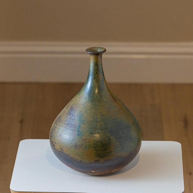 Mid-Century Modern Studio Pottery Teardrop Bottle Vase Signed Ms 17 For Sale In Sacramento - Image 6 of 10
