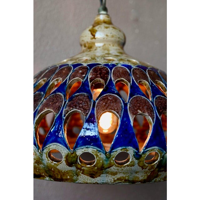 Large Brutalist Style Ceramic Sandstone Chandelier, 1970s For Sale - Image 11 of 15