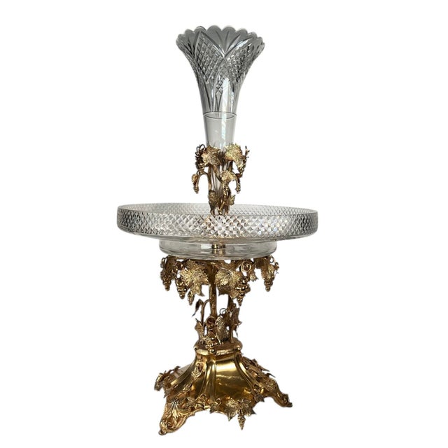 Metal 19th Century Gilded French Crystal Epergne For Sale - Image 7 of 7