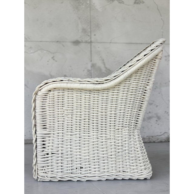 White Vintage White Large Braid Rattan Barrel Back Chair Frame For Sale - Image 8 of 12