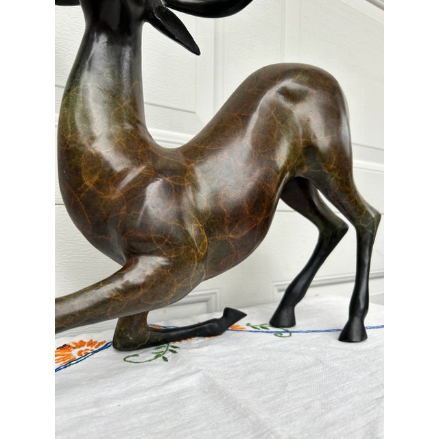 Cabin Large Late 20th Century Bronzed Brass Deer Sculpture For Sale - Image 3 of 11