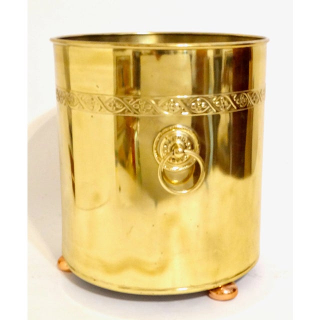 Metal Large Antique English Gilt Brass Lidded Jardiniere / Container / Coal Bin For Sale - Image 7 of 12