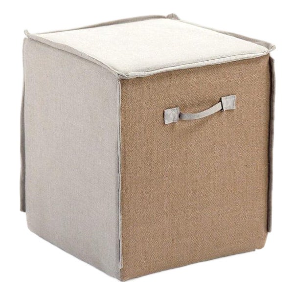 Jurgen Burlap/Linen Cube Pouf For Sale