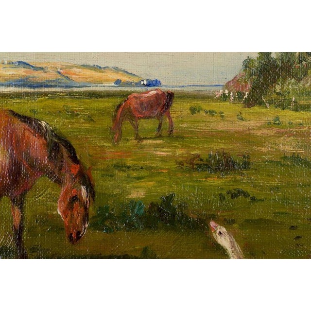 Niels Christiansen, Landscape with Horses and Geese, 1920s, Oil on Canvas For Sale - Image 6 of 10