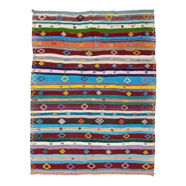 Colorful Striped Vintage Kilim Rug For Sale