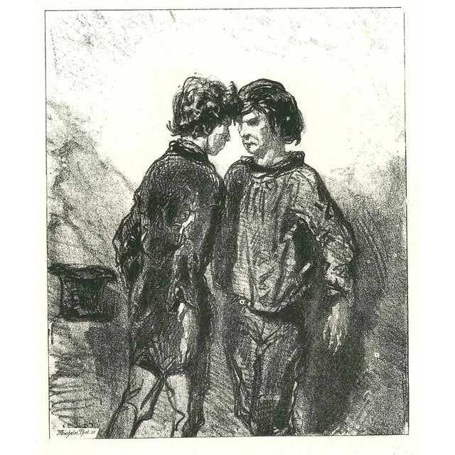 Paul Gavarni, The Duel, Original Lithograph, 1881 For Sale