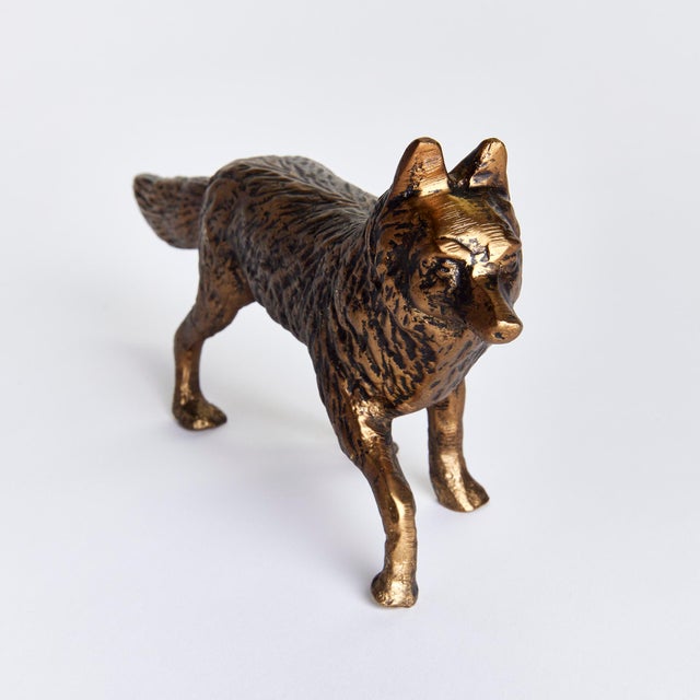 Made of a heavy cast aluminum, this sly fox is on the prowl. Definitely a sculpture worthy of a prime bookshelf spot. With...