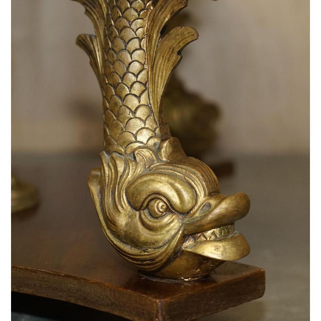 19th Century Italian Gilt Brass & Carrara Marble Dolphin Coffee Table For Sale - Image 14 of 18