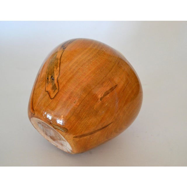 Wood Decorative Folk Art Handcrafted Exotic Wood Lacquered Belly Flower Vase For Sale - Image 7 of 10