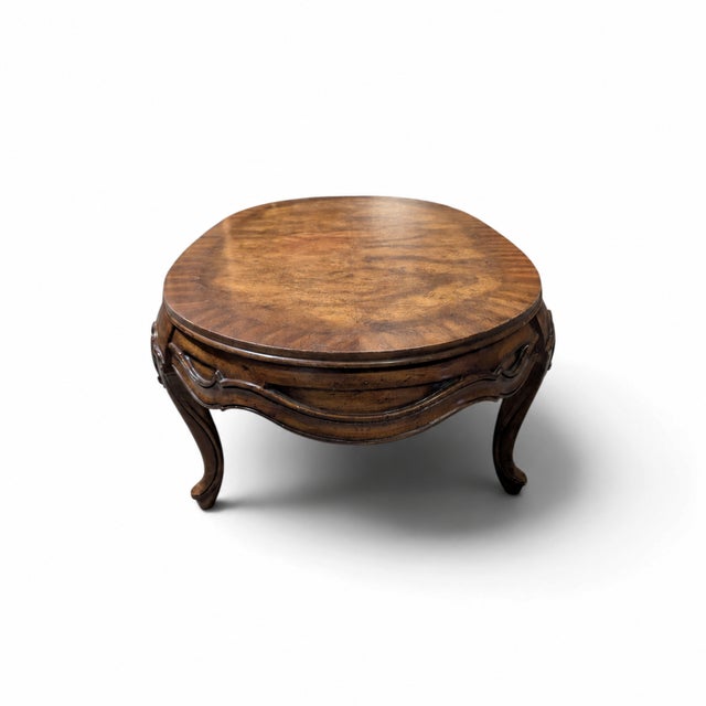 Vintage Louis XV Style Oval Coffee Table With Figured Wood Top For Sale - Image 11 of 14
