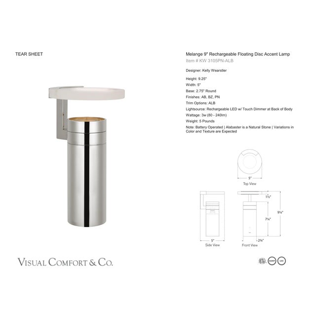 Kelly Wearstler by Visual Comfort Signature Melange 9" Rechargeable Floating Disc Accent Lamp in Polished Nickel with...