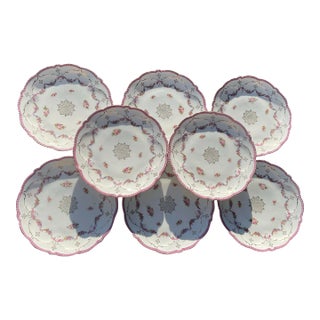 Set of 8 Bavarian Plates With Pink Luster Scalloped Edges, Circa 1912-1914 For Sale