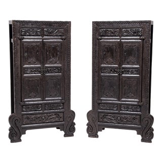 Pair of Ornate Chinese Lacquered Cabinets With Cabriole Legs For Sale