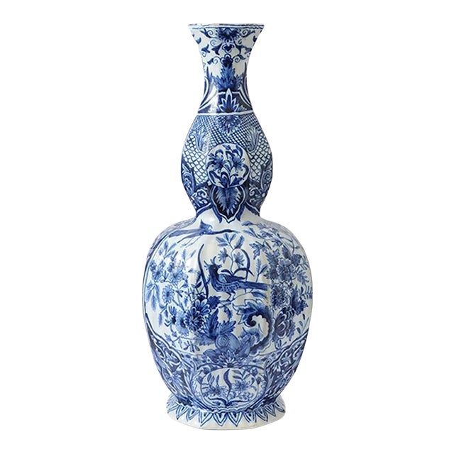 Antique Delft Style Vase by Louis Fourmaintraux For Sale