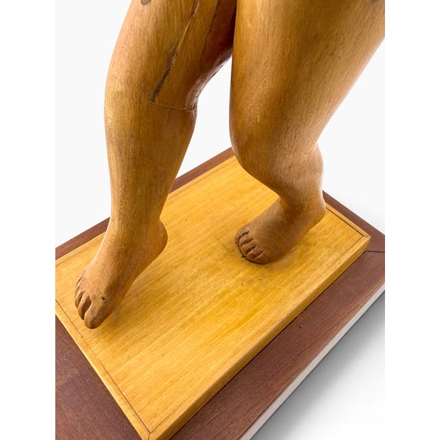 1990s Donald Nelsen Modernist Painted Wood Walking Figure Sculpture With Fez For Sale - Image 14 of 18