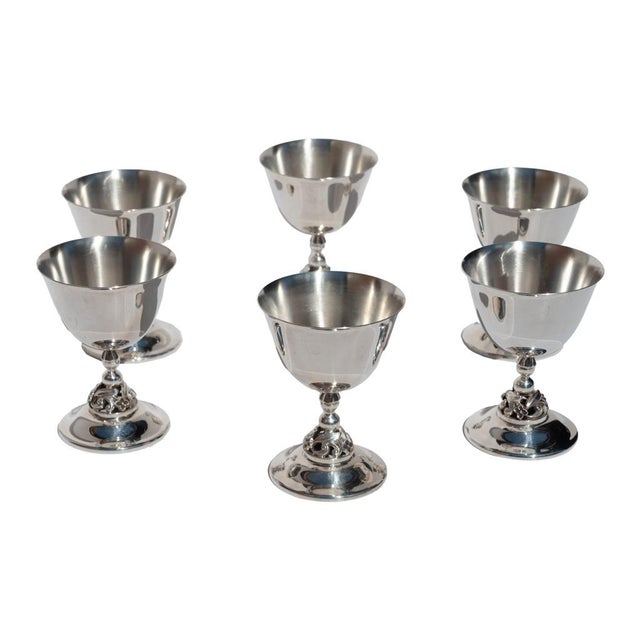 1950s Set of Six Mid Century Modern Alphonse La Paglia Sterling Silver Wine Goblets For Sale - Image 10 of 15