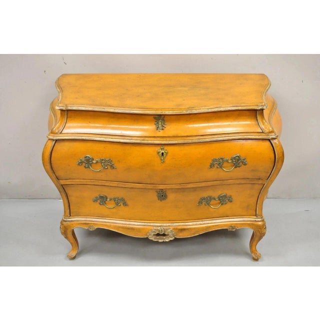 Antique Italian Rococo Louis XV Orange Painted Bombe Commode Chest of Drawers For Sale - Image 16 of 16