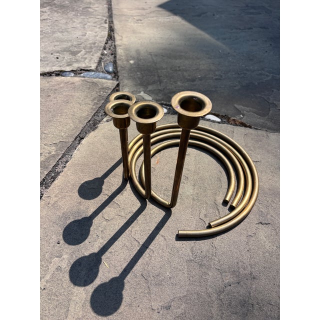 Metal Vintage Set of 4 Brass Graduated Nesting Ring Shaped Candle Holders Circa 1960's For Sale - Image 7 of 9