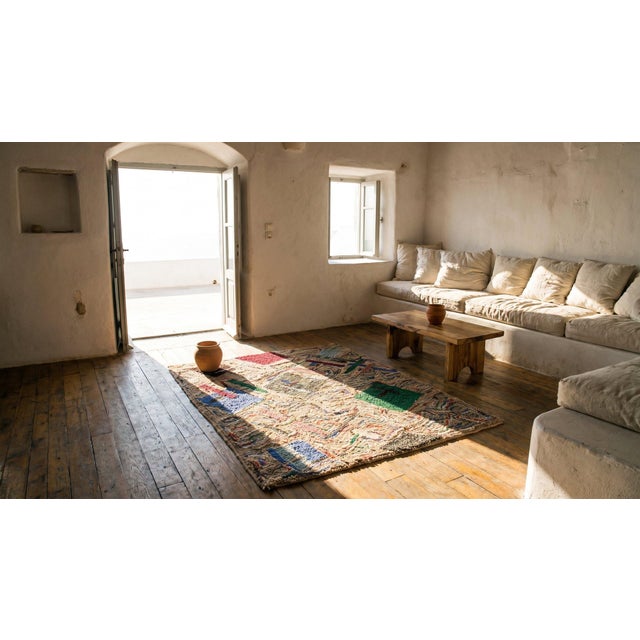 Early 20th Century 1930s Multicolor Geometric Antique American Hooked Rug 3'0" X 3'5" Handknotted Wool Carpet For Sale - Image 5 of 7