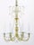 Six-arm rock crystal ball and brass chandelier with glass bobeches and beaded crystal chain. Center rod is adorned with...