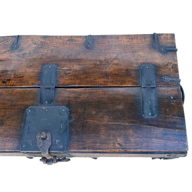 Wood Early 19th Century Korean Dynasty Wrought Iron Mounted Wood Coin Chest (Ton-Kwe) For Sale - Image 7 of 17