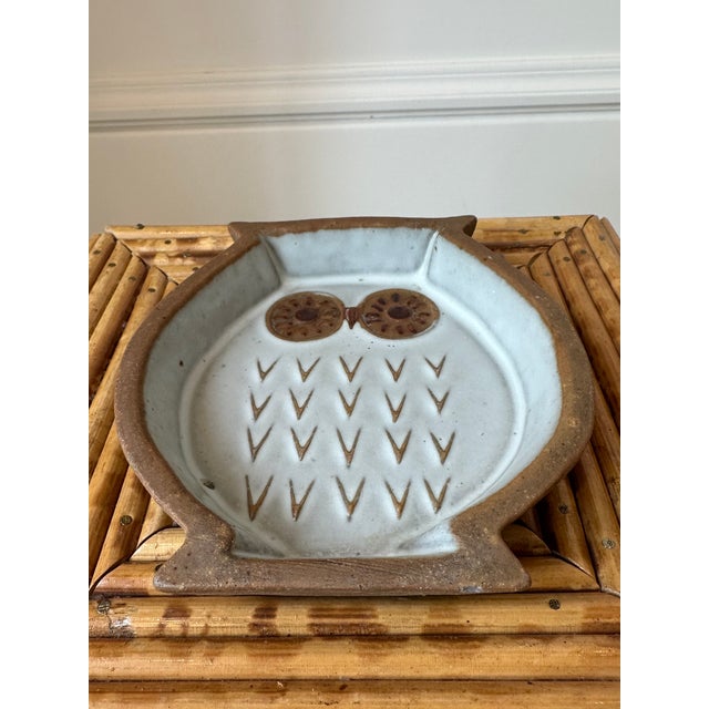 Ceramic Vintage Mid-Century Owl Trinket Dish - Terracotta With White Glaze For Sale - Image 7 of 16