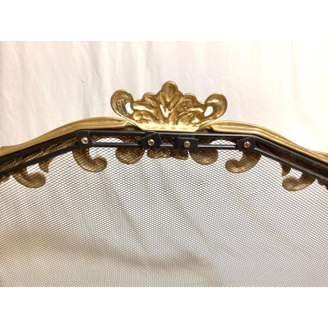 Vintage French Style Brass and Mesh Fireplace Screen For Sale - Image 9 of 10