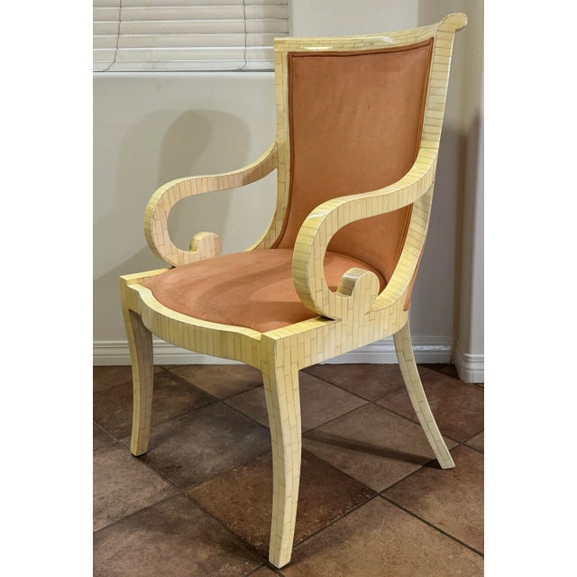 Mid-Century Modern Vintage Tessellated Bone Lounge Arm Chair With Suede Upholstery Attributed to Enrique Garcel For Sale - Image 3 of 9