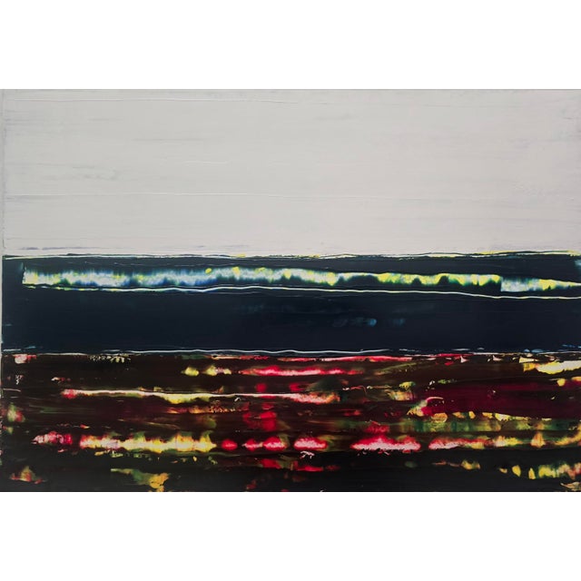 35.4' X 27.6' High End Shadow Box Framed Contemporary Neutral Color Palette Abstract Seascape Landscape Original Oil Painting For Sale - Image 4 of 4