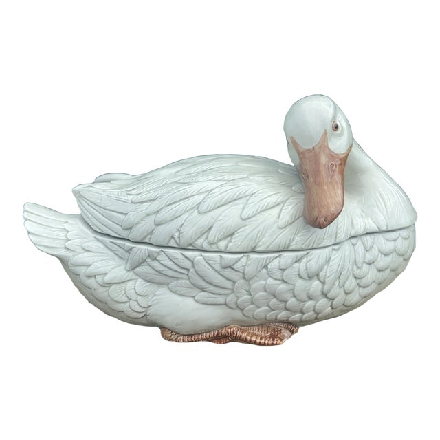 Vintage 1976 Fitz & Floyd Ceramic Goose Swan Soup Tureen W/ Ladle Spoon For Sale