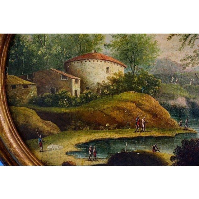 Lake Landscape, 18th Century, Oil Painting on Circular Panel, Framed For Sale - Image 5 of 14