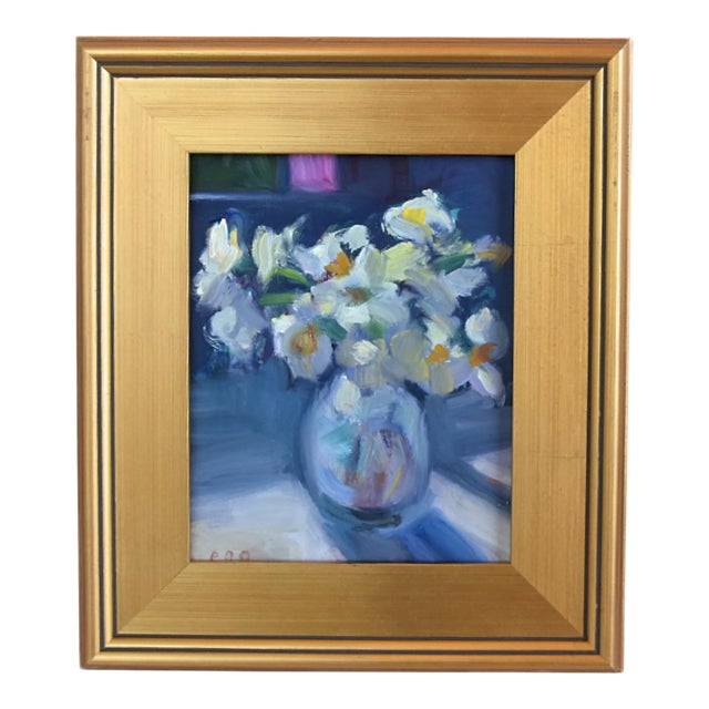 Impressionist Floral Bouquet of Flowers Painting Including the Antiqued Wood Gold Frame For Sale