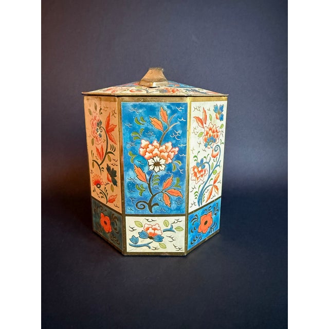 English Vintage Floral English Tea Tin Container For Sale - Image 3 of 7