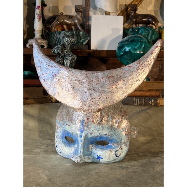 Rare Venetian Baroque Style Handmade Paper Mache Silver Gilded & Painted Moon Mask For Sale In Palm Springs - Image 6 of 11