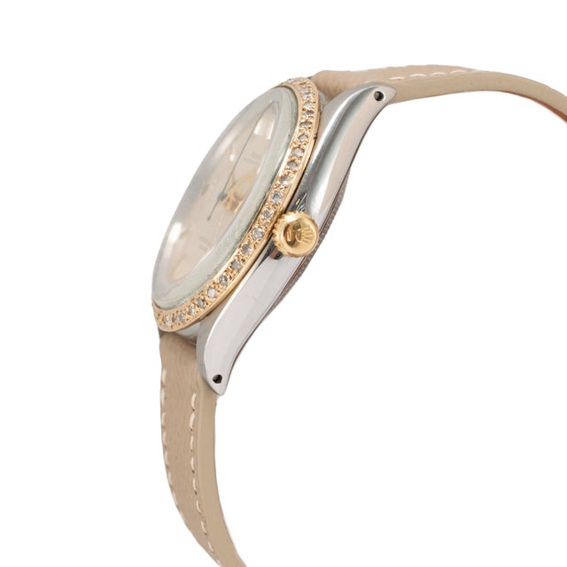 Modern Ladies Vintage Rolex Oyster Perpetual 34mm 6567 Diamond Bezel Steel Gold Watch For Sale - Image 3 of 8