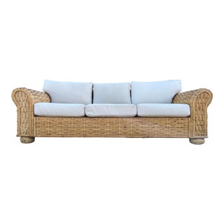 Ralph Lauren Style Coastal Woven Rattan Sofa For Sale