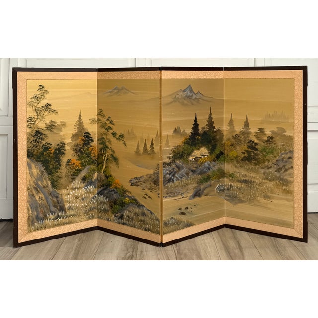 Vintage Japanese Four-Panel Signed Byōbu Screen With Hand-Painted Autumn Landscape For Sale - Image 18 of 18