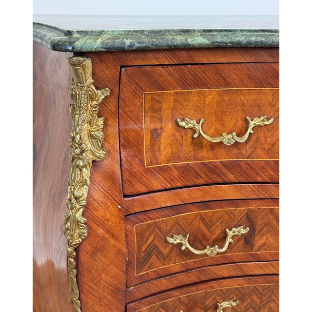 Vintage French Louis XV Style Marble Top Commode Bombe Chest For Sale - Image 9 of 18