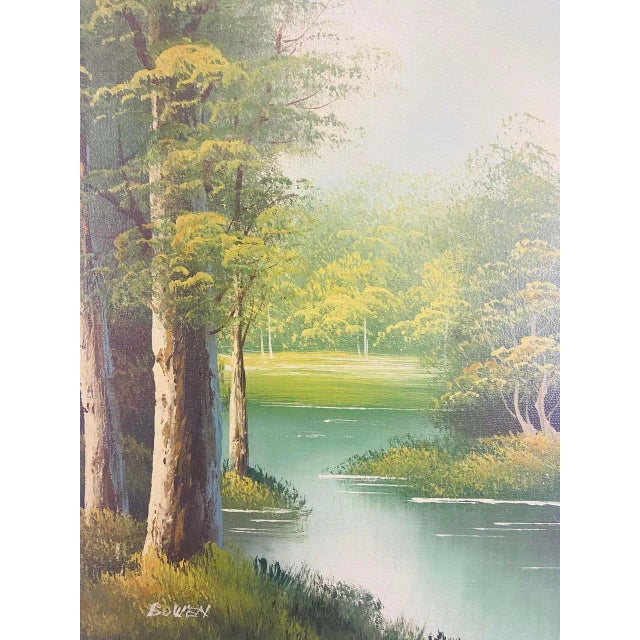 Rustic Landscape Oil on Canvas Framed Painting Signed Artist Bowen For Sale - Image 3 of 12