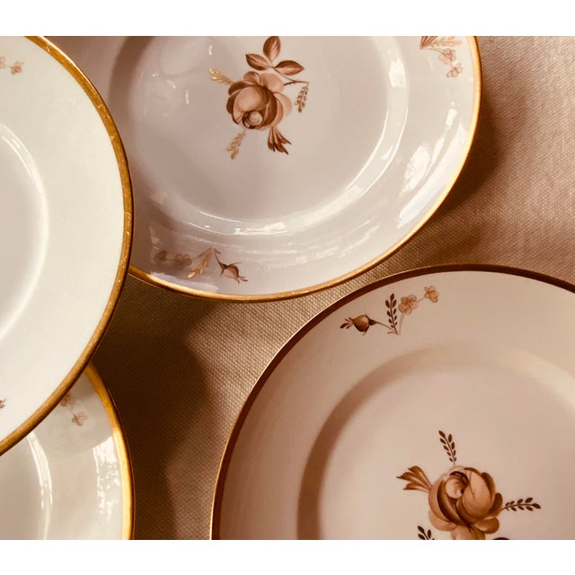 Ceramic Royal Copenhagen Brown Rose Hand-Painted Porcelain Dinner Plates Set of 6 For Sale - Image 7 of 12