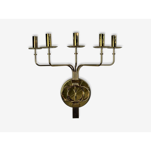 1950s Tommi Parzinger, Candleholder Sconces, Polished Brass, Metal, Usa C. 1955 For Sale - Image 5 of 11