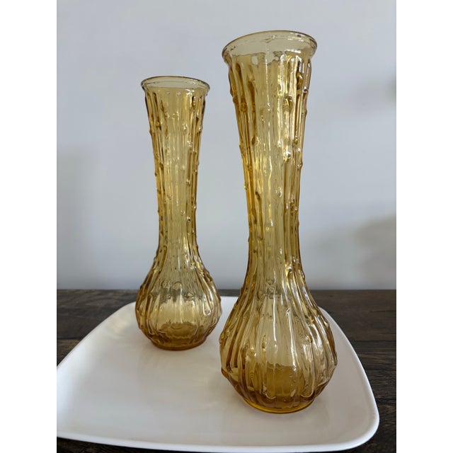 Pair of Vintage MCM Italian Amber Glass Vase For Sale - Image 4 of 6
