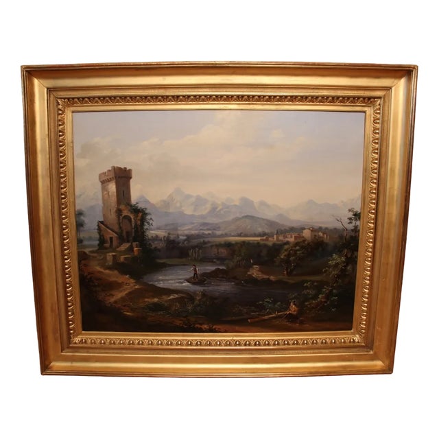 Romantic Landscape, 1800s, Oil on Canvas, Framed For Sale