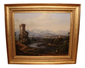 Romantic Landscape, 1800s, Oil on Canvas, Framed