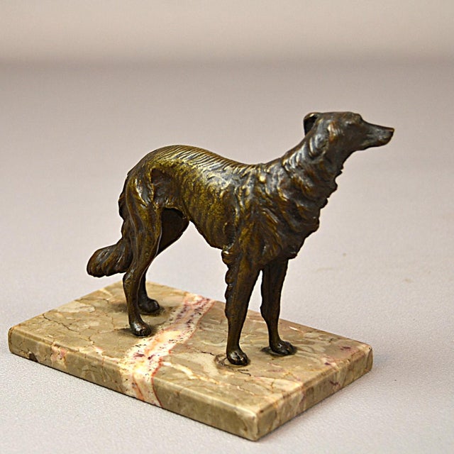 Art Deco Bronze Sculpture of a Russian Borzoi Hound on a Marble Base, 1920s-1940s For Sale - Image 6 of 11