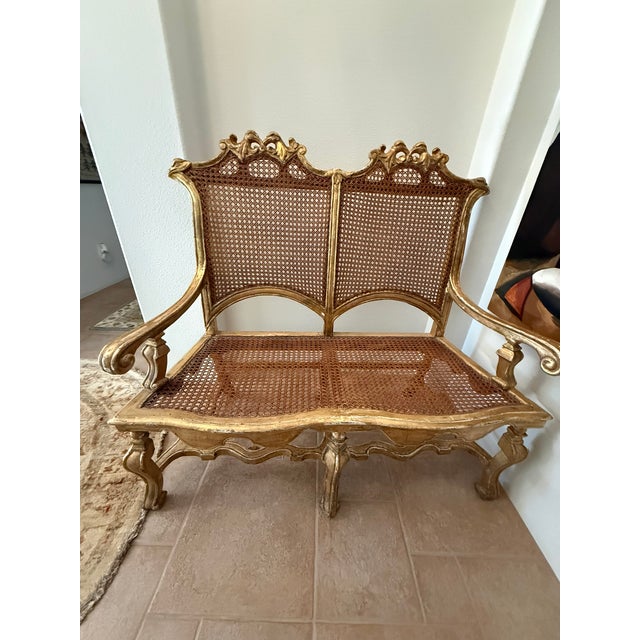 Early 18th Century Early 18th Century Italian Louis XIV Giltwood Caned Settee For Sale - Image 5 of 8